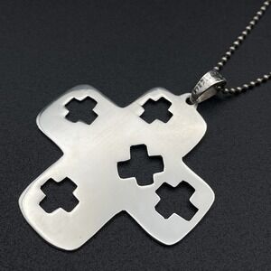 Vintage Sterling Mexico Cross Cut Out Flat Pendant Ball Chain Necklace 925